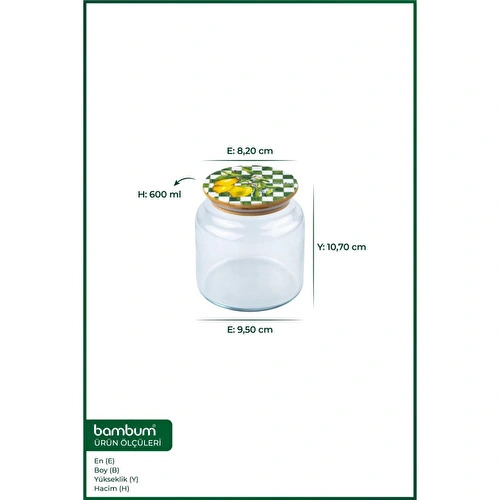 Bambum Zone Cam Saklama Kabı Limon Desenli Yeşil 600ml