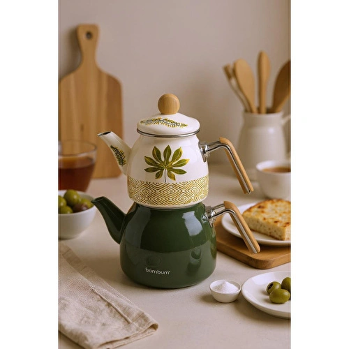 Bambum Unique Bambu Kulplu Emaye Çaydanlık Takımı Herb
