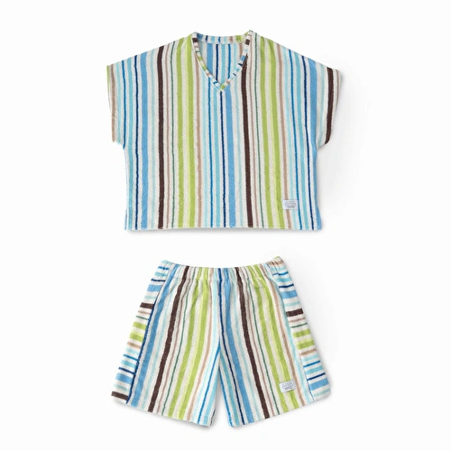 Green Black Stripe Green Kadın Havlu Şortlu Takım %100 Pamuk Renkli Standart Green Black Stripe Green Kadın Havlu Şortlu Takım %100 Pamuk Renkli Standart