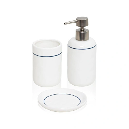 The Mia Pure Banyo Seti Beyaz Mavi 3 Parça