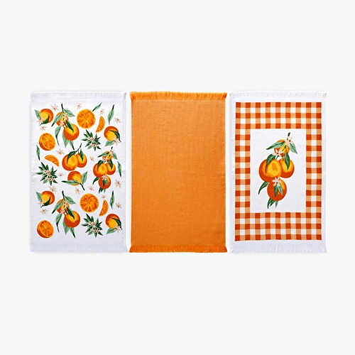 Green Black Orange 3'lü Mutfak Havlu Seti Baskılı 40x60