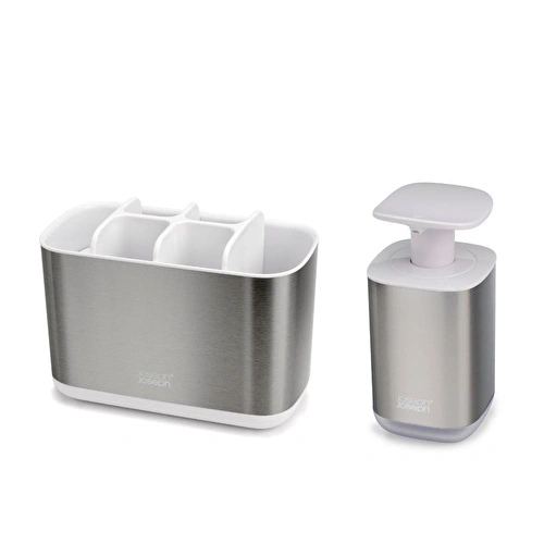 Joseph Joseph 2 Li Sıvı Sabunluk Ve Lavabo Düzenleme Seti - Beyaz Çelik