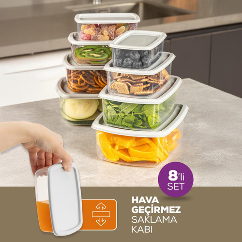 Vienev 8'li Hava Geçirmez Saklama Kabı Seti Antrasit 2x(250-500-750-1200 Ml)