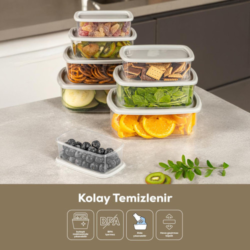 Vienev 8'li Hava Geçirmez Saklama Kabı Seti Antrasit 2x(250-500-750-1200 Ml)