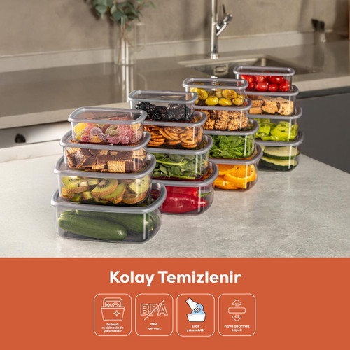 Vienev 16'lı Hava Geçirmez Saklama Kabı Seti Antrasit 4x(250-500-750-1200 Ml)