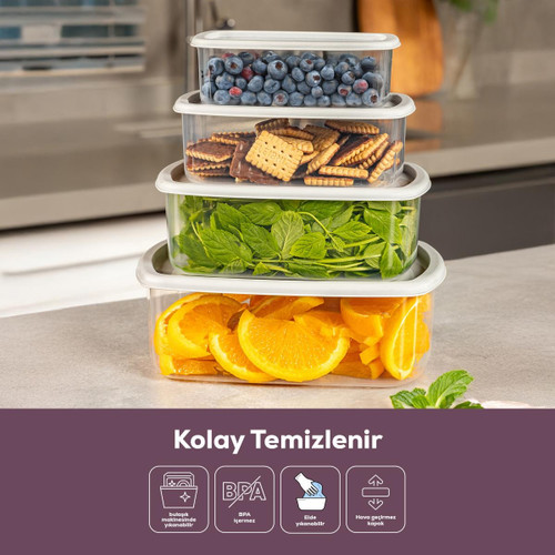 Vienev 4'lü Hava Geçirmez Saklama Kabı Seti Gri 1x(250-500-750-1200 Ml)