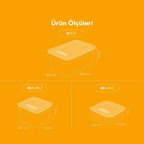 Vienev 7'li Hava Kanallı Ayarlanabilir Sebze Ve Meyve Saklama Kabı 4x(1,15 Lt) 2x(2,35 Lt) 1x(5 lt) turuncu