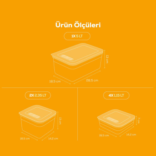 Vienev 7'li Hava Kanallı Ayarlanabilir Sebze Ve Meyve Saklama Kabı 4x(1,15 Lt) 2x(2,35 Lt) 1x(5 lt) turuncu