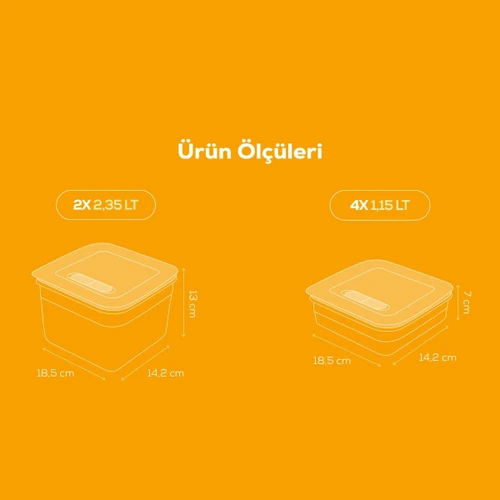 Vienev 6'lı Hava Kanallı Ayarlanabilir Sebze Ve Meyve Saklama Kabı 4x(1,15 Lt) 2x(2,35 lt) turuncu
