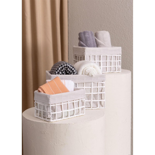 The Mia Braid Hasır Organizer Sepet Beyaz 30x22x19 Cm