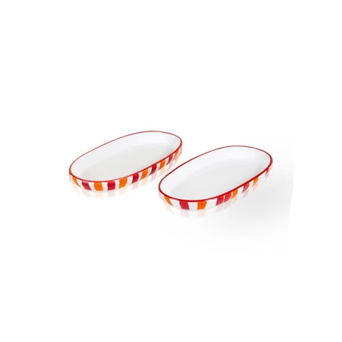 The Mia Joy Oval Servis 2li Set Kırmızı 11x21x3 Cm