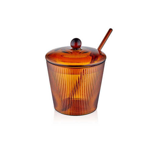 The Mia Striped Cam Kaşıklı Şekerlik Amber 10x12 Cm