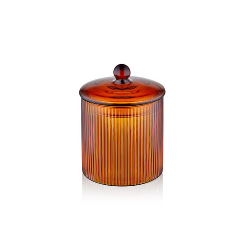 The Mia Striped Borosilikat Cam Şekerlik Amber 9x9x11 Cm