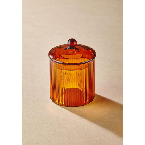 The Mia Striped Borosilikat Cam Şekerlik Amber 9x9x11 Cm