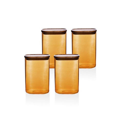 The Mia Akasya Dikdörtgen Cam Kavanoz Seti Amber 4 Parça 1200 Ml