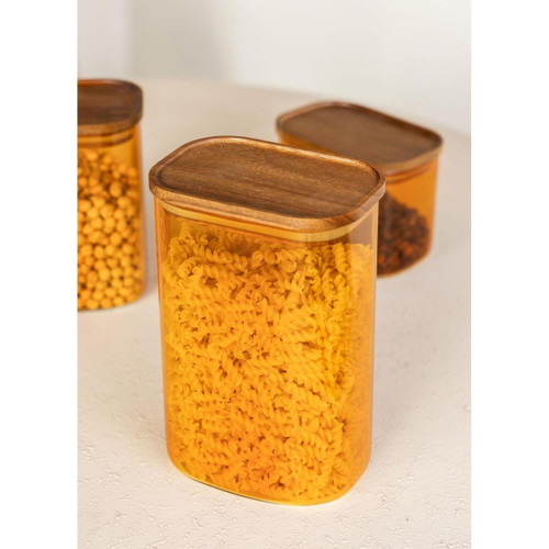 The Mia Akasya Dikdörtgen Cam Kavanoz Seti Amber 4 Parça 1200 Ml