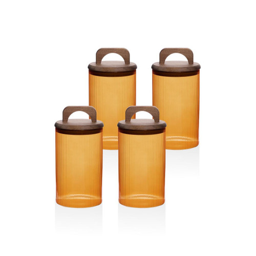 The Mia Akasya Kulplu Cam Kavanoz Seti Amber 4 Parça 1000 Ml