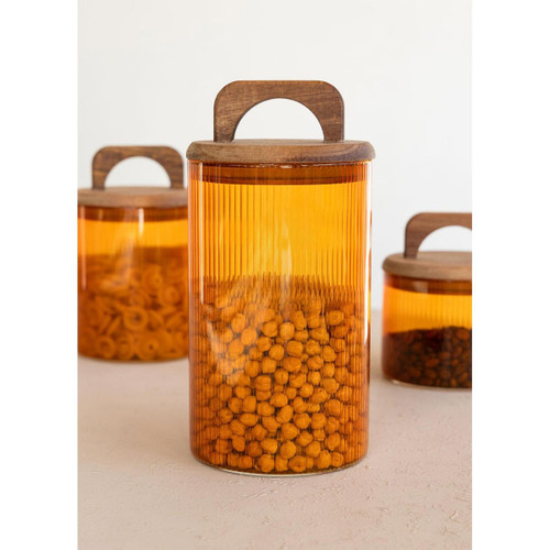 The Mia Akasya Kulplu Cam Kavanoz Seti Amber 4 Parça 1000 Ml