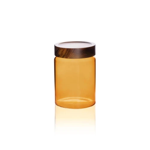 The Mia Akasya Yuvarlak Cam Kavanoz Amber 850 Ml