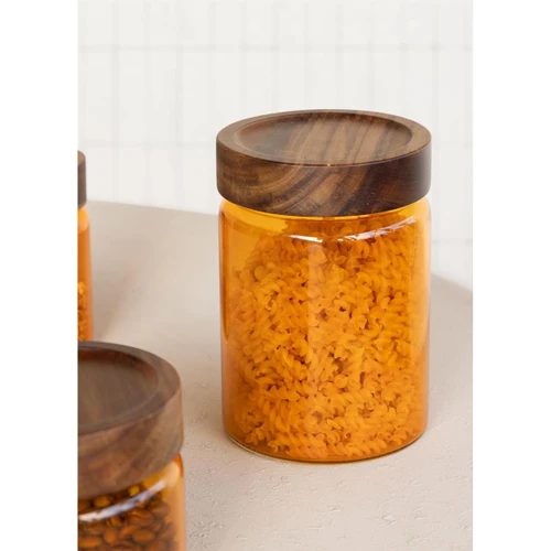The Mia Akasya Yuvarlak Cam Kavanoz Amber 850 Ml