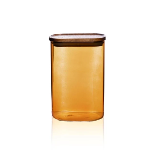 The Mia Akasya Dikdörtgen Cam Kavanoz Amber 1200 Ml