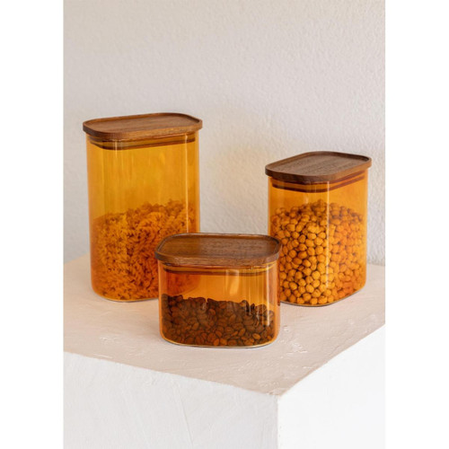 The Mia Akasya Dikdörtgen Cam Kavanoz Amber 1200 Ml