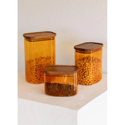 The Mia Akasya Dikdörtgen Cam Kavanoz Amber 1200 Ml