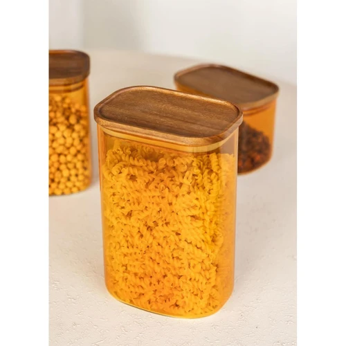 The Mia Akasya Dikdörtgen Cam Kavanoz Amber 1200 Ml