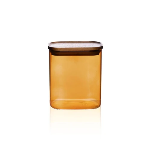 The Mia Akasya Dikdörtgen Cam Kavanoz Amber 900 Ml