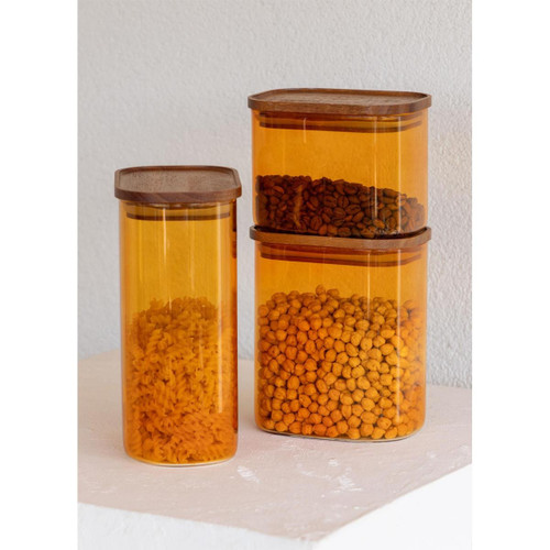The Mia Akasya Dikdörtgen Cam Kavanoz Amber 900 Ml