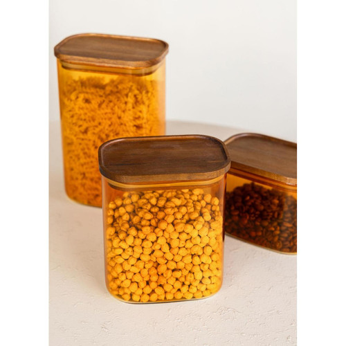 The Mia Akasya Dikdörtgen Cam Kavanoz Amber 900 Ml