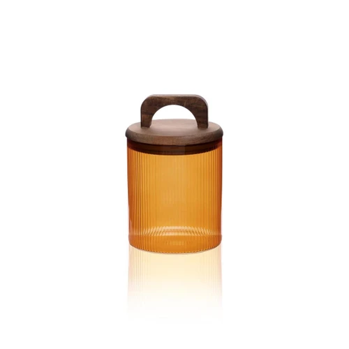 The Mia Akasya Kulplu Cam Kavanoz Amber 700 Ml