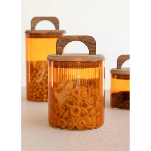 The Mia Akasya Kulplu Cam Kavanoz Amber 700 Ml