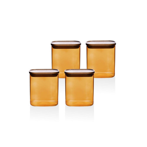 The Mia Akasya Dikdörtgen Cam Kavanoz Seti Amber 4 Parça 900 Ml