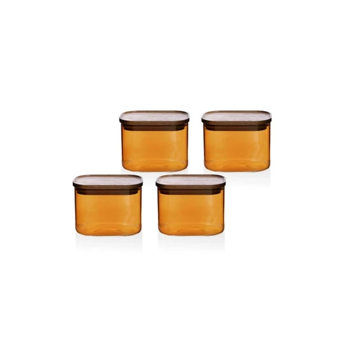 The Mia Akasya Dikdörtgen Cam Kavanoz Seti Amber 4 Parça 500 Ml