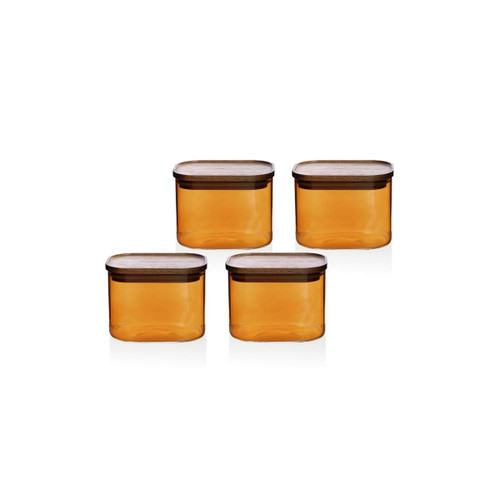 The Mia Akasya Dikdörtgen Cam Kavanoz Seti Amber 4 Parça 500 Ml