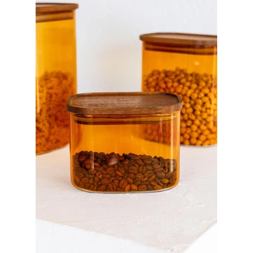 The Mia Akasya Dikdörtgen Cam Kavanoz Seti Amber 4 Parça 500 Ml