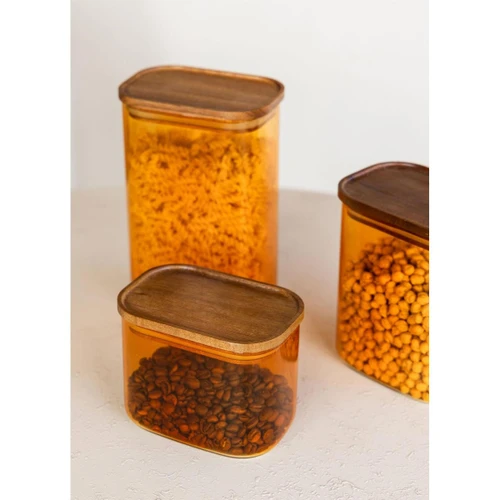 The Mia Akasya Dikdörtgen Cam Kavanoz Seti Amber 4 Parça 500 Ml