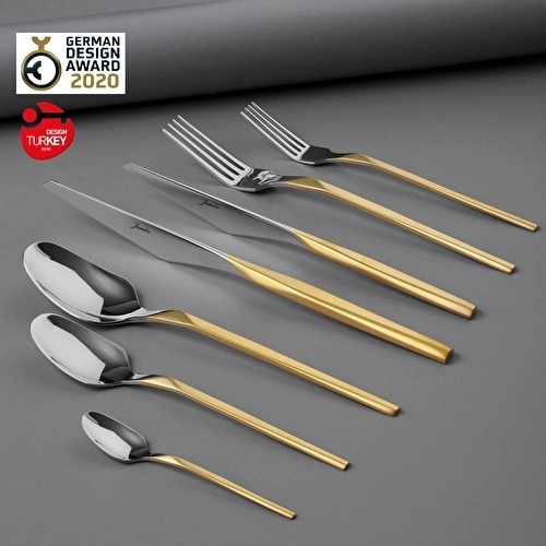 Jumbo 5100 Quartz Mat Altın 12 Kişilik 84 Parça Çatal Kaşık Bıçak Takımı