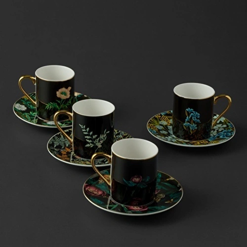 Jumbo Black Garden 4 Kişilik Kahve Fincan Takımı