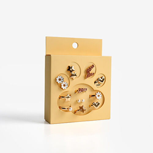 Flying Tiger Copenhagen Çocuklar İçin Gold Ayarlanabilir Yüzük ve Küpe Seti