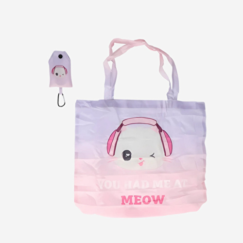 Flying Tiger Copenhagen Kedi Desenli Pembe Katlanabilir Bez Çanta