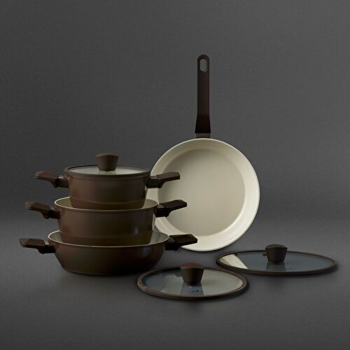 Jumbo Swiss Crystal Brown 7 Parça İndüksiyon Tabanlı Tencere Seti