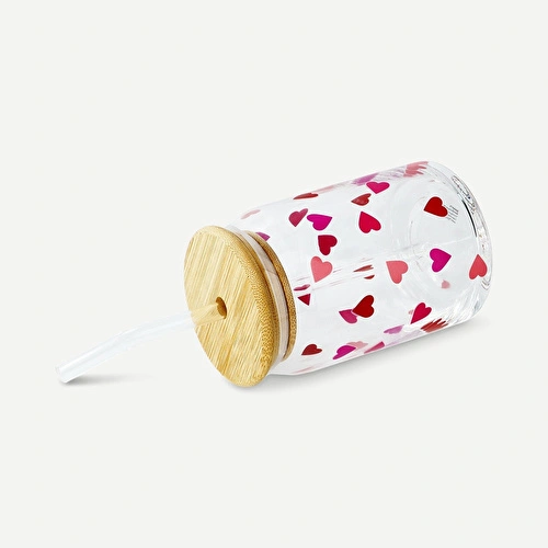 Flying Tiger Copenhagen Kalp Desenli Pipetli Kavanoz Bardak