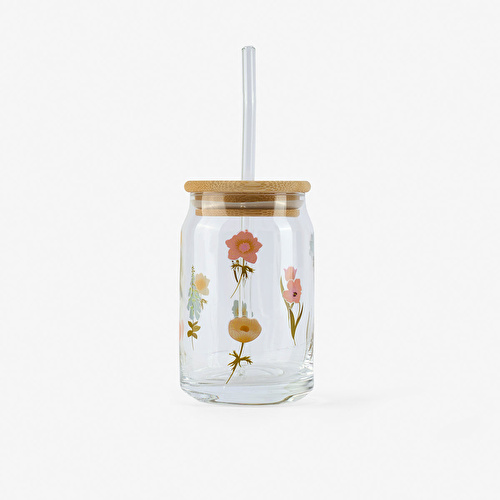 Flying Tiger Copenhagen Çiçek Desenli Cam Kavanoz Bardak