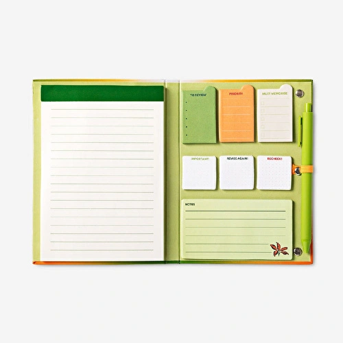 Flying Tiger Copenhagen Yeşil Yaprak Desenli Kalemli Defter