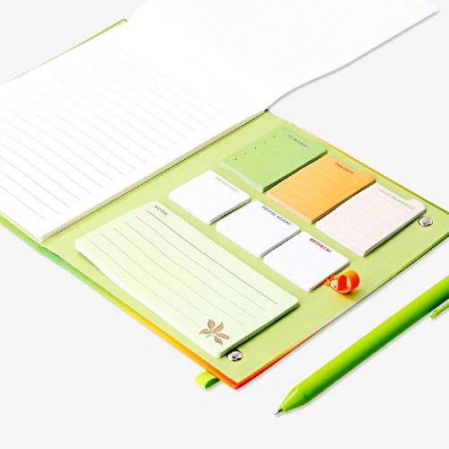 Flying Tiger Copenhagen Yeşil Yaprak Desenli Kalemli Defter