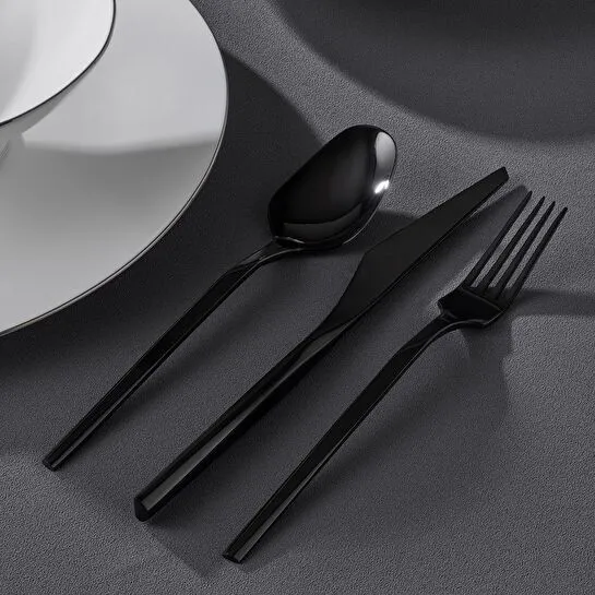 Jumbo 5100 Quartz Titanyum Siyah 12 Kişilik 84 Parça Çatal Kaşık Bıçak Takımı