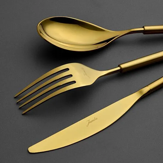 Jumbo 6000 Roller Titanyum Mat Gold 12 Kişilik 84 Parça Çatal Kaşık Bıçak Takımı