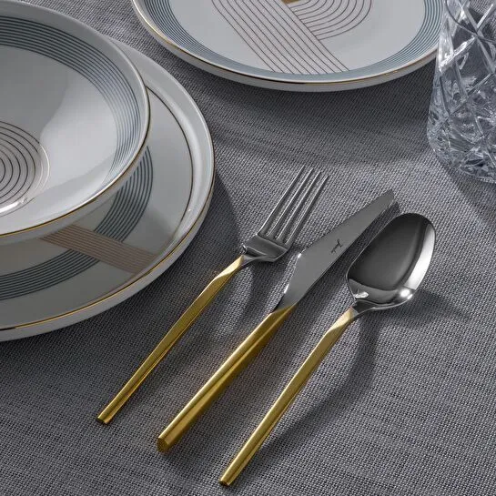 Jumbo 5100 Quartz Mat Altın 12 Kişilik 84 Parça Çatal Kaşık Bıçak Takımı